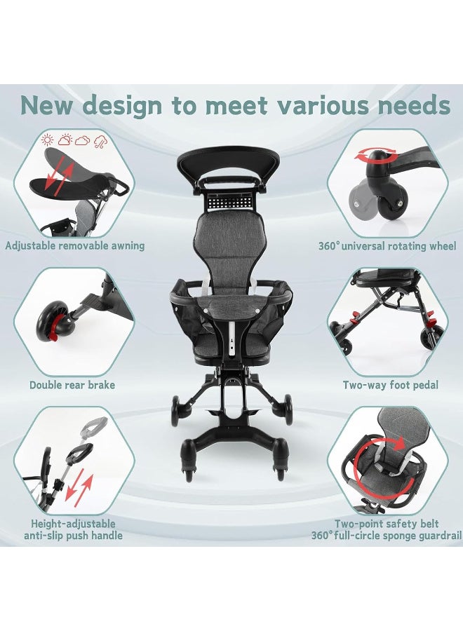 عربة سفر محمولة للطائرة مزودة بمظلة صغيرة، خفيفة الوزن وصغيرة الحجم مع مقعد دوار ثنائي الاتجاه 360 درجة، سهلة الطي بيد واحدة - Image 3